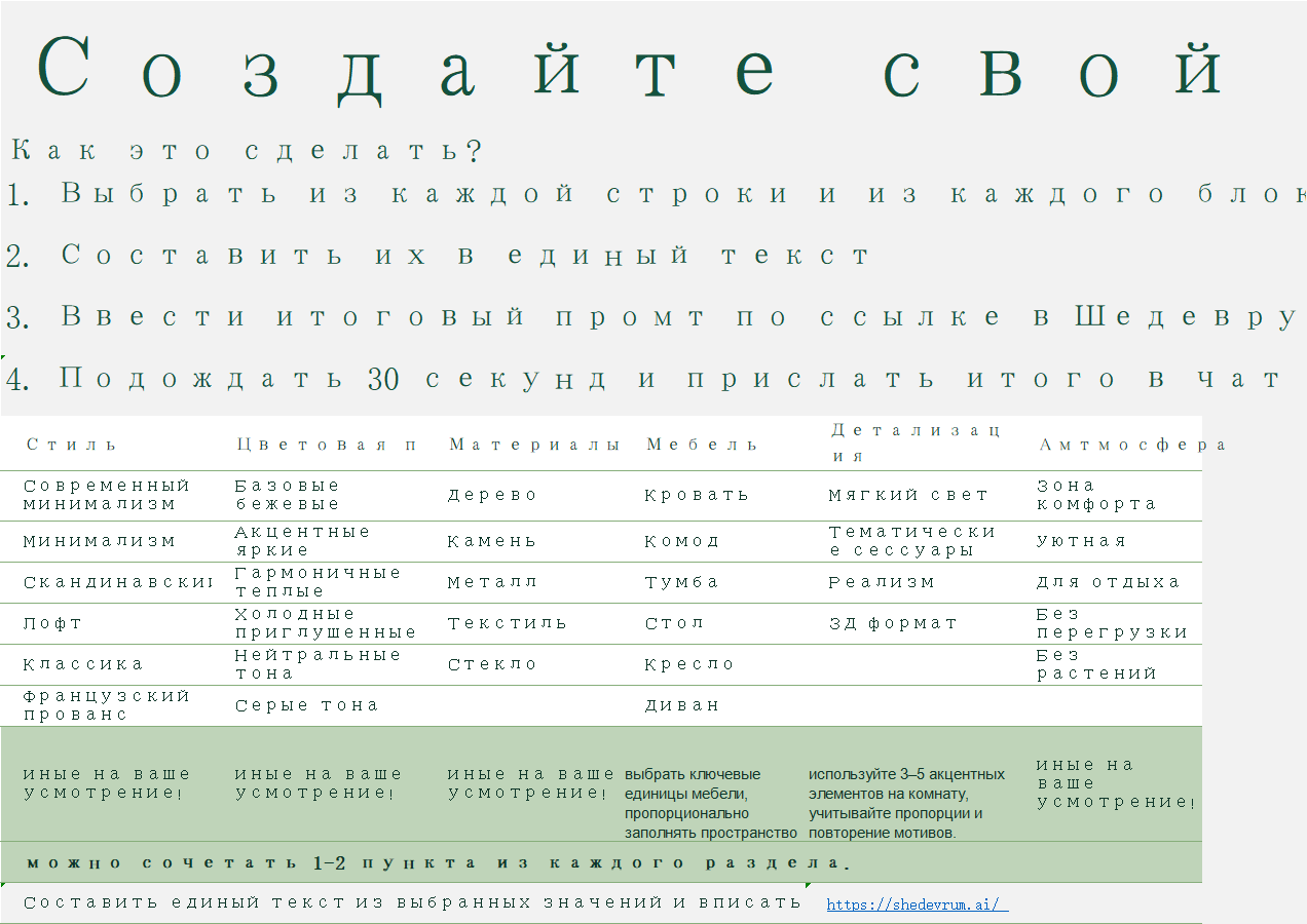 Табличка задания «Собери свой интерьер»